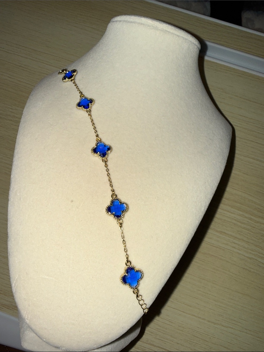 Gold Plated Chain Bracelet with Blue Clover Stones